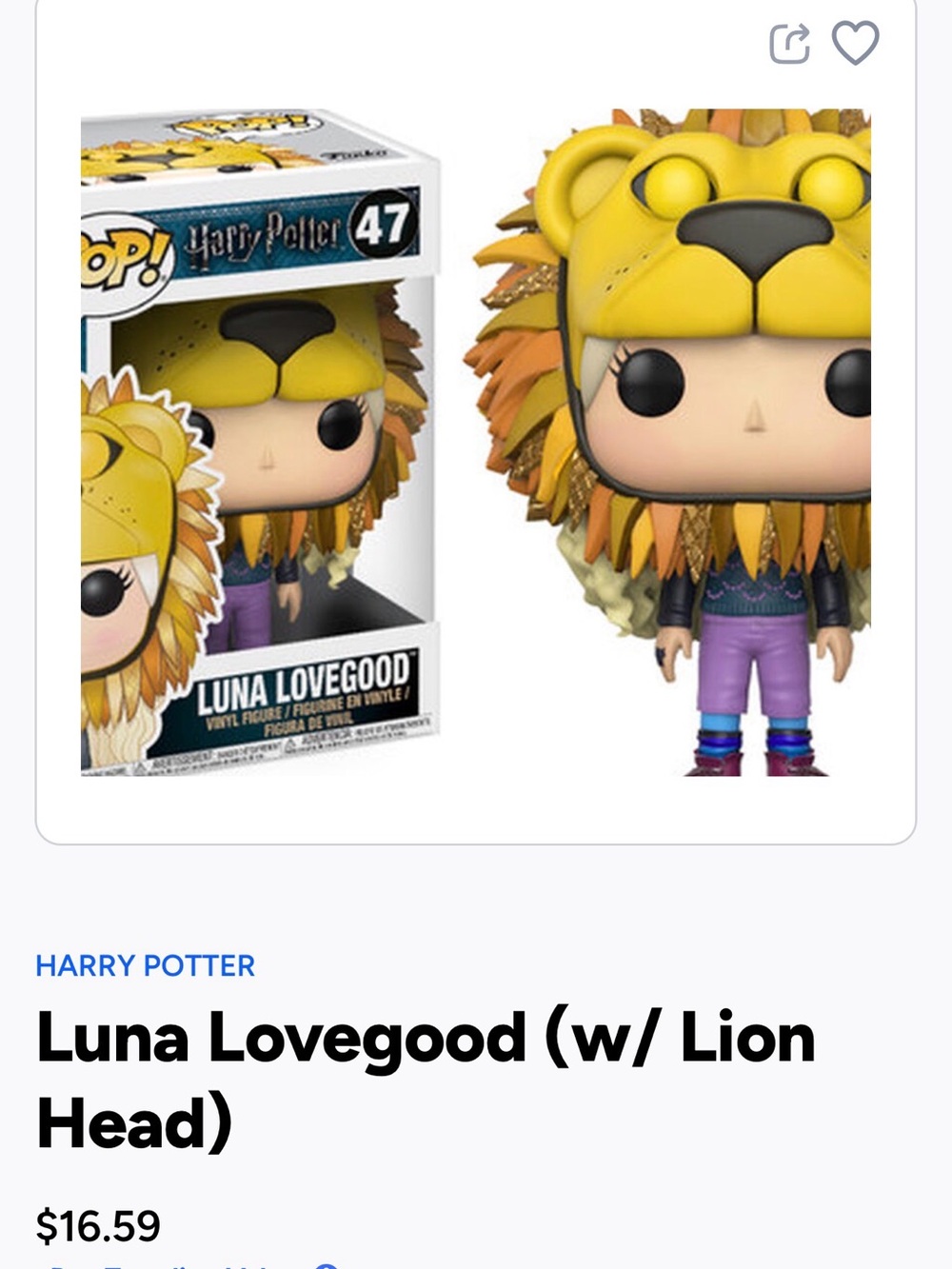 Funko Pop! Harry Potter Luna Lovegood with Yellow Lion Head- 47
